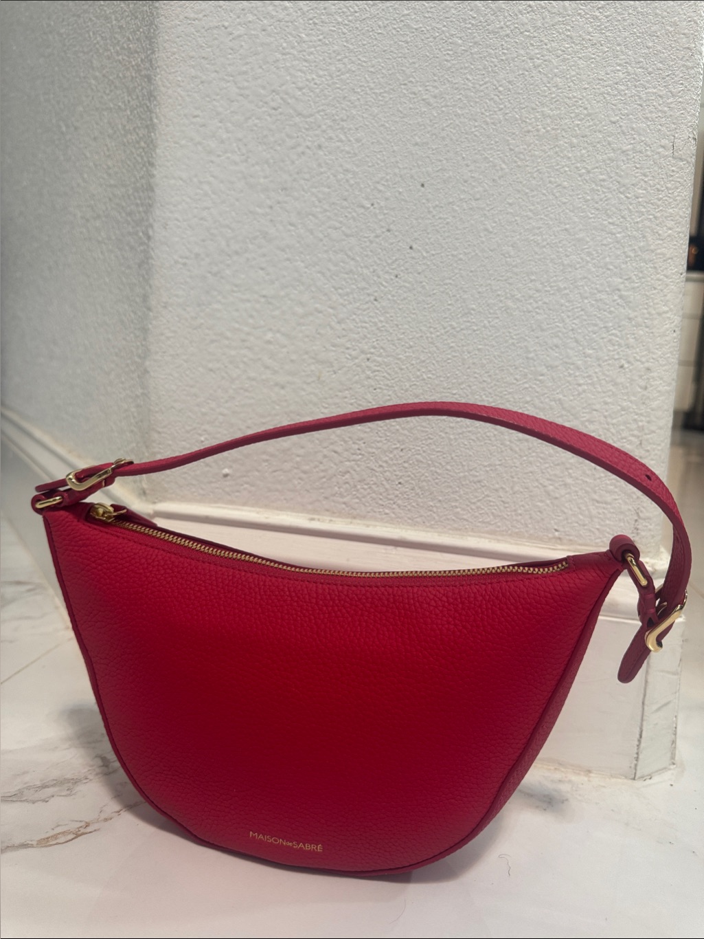 Maisondesabre Pink Pebbled Leather Mini Shoulder Bag With Gold Hardware